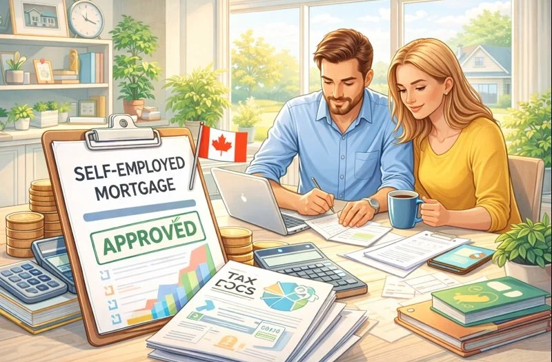 Self-employed couple navigating mortgage approval
