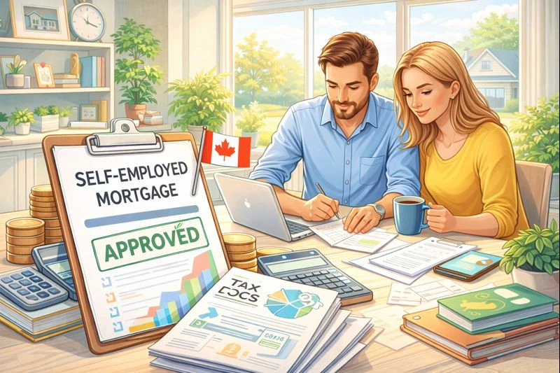 Self-employed couple navigating mortgage approval